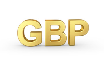 Golden 3D GBP currency shortcut isolated with clipping path