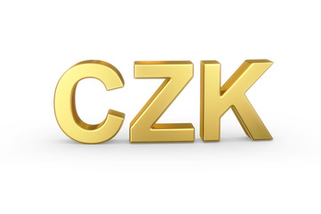 Golden 3D CZK currency shortcut isolated with clipping path