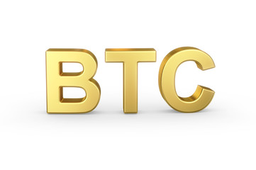 Golden 3D BTC currency shortcut isolated with clipping path