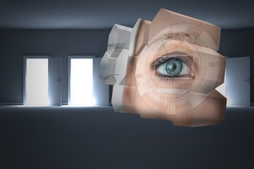 Composite image of eye interface on abstract screen