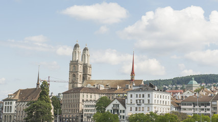 Zürich, Altstadt, Grossmünster, Kirchtürme, Limmat, Schweiz