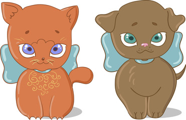 kitten and puppy on a white background
