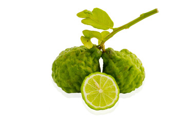 Organic bergamot and bergamot leaves isolated on white backgroun