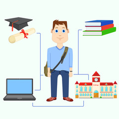 vector illustration of student against education background