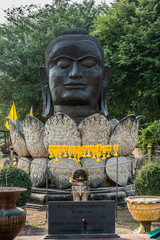 buddha head lotus flower Wat Thammikarat temple Ayutthaya bangko