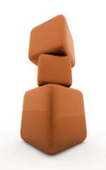 Orange abstract three cubes rendered