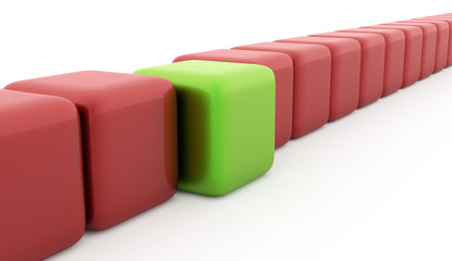 Business concept cubes red one is green