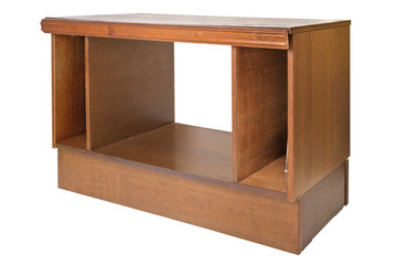 Side shot of brown wooden nightstand