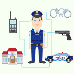 vector illustration of policeman with gun