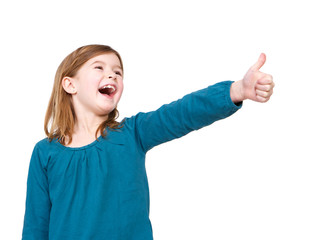 Young girl laughing with thumbs up