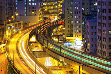 Fototapeta na wymiar traffic highway night, Hong Kong