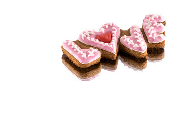 Cookies with text of love and red heart on Valentine's Day