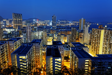 Hong Kong City Night Residential building area