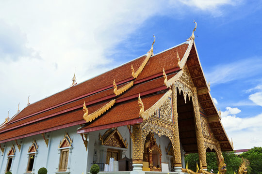 Thai northern style church of Wat chadi liam in Chiang Mai Thail