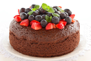Chocolate cake with summer berries.