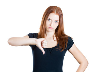 Unhappy woman giving thumbs down