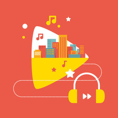 illustration: the sounds of the big city with headphones