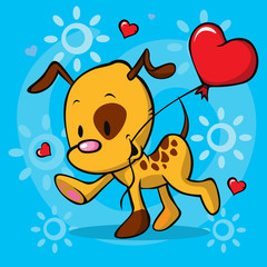 puppy running with balloon - vector illustration