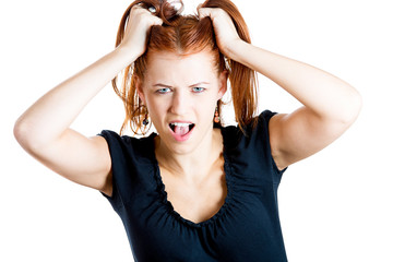 Stressed woman pulling out her hair