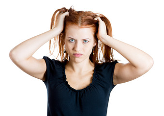 Fototapeta premium Stressed woman pulling out her hair