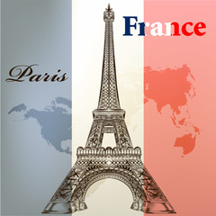 Art vector  conceptual background with Eifel tower  and France f