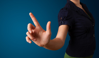 Woman pressing imaginary button