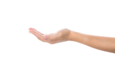 Beautiful woman hand holding isolated on white background