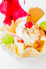 Waffle icecream and cherry