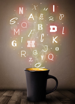 Coffee cup with colorful letters