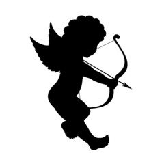 black vector silhouette of a cupid shooting arrow