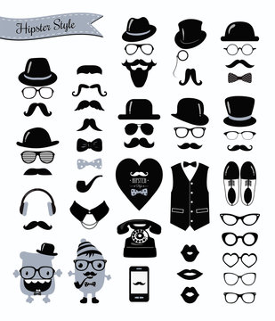 Hipster Black and White Retro Vintage Vector Icon Set