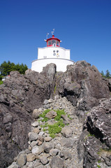 Fototapeta na wymiar Amphitrite Latarnia w Ucluelet, Vancouver Island, British Col