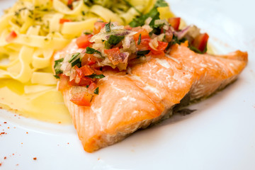 tasty pasta with salmon