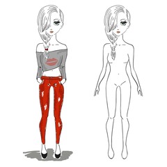 hand drawn illustration fashion girl, woman