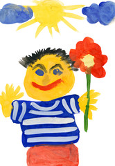 man with flower. child drawing