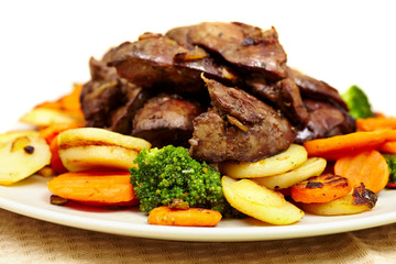 Roasted chicken liver with veggies