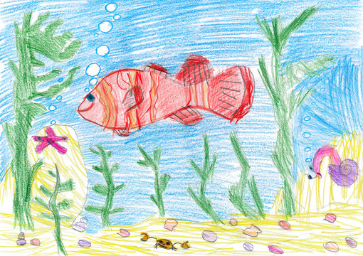 fish underwater. child drawing