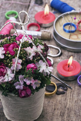 well as hand-made basket in the beautiful flowers