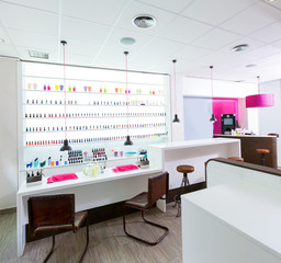 Nail and pedicure saloon modern with nail polish colorful in a r