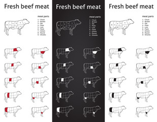 Farm Beef meat parts Icons for packaging and info-graphic 1 - 61100203