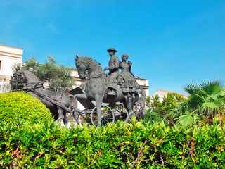 statue of carriage spanish horses in Jerez da la Frontera. Andal