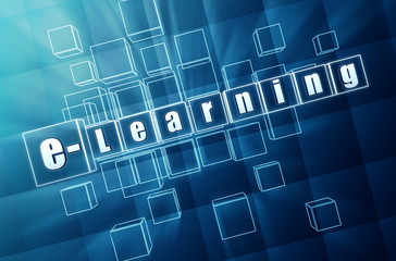 e-learning in blue glass blocks