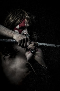 Battle.fighter with sword, medieval warrior mandoble