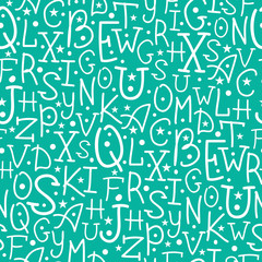 vector white on green alphabet letters seamless pattern
