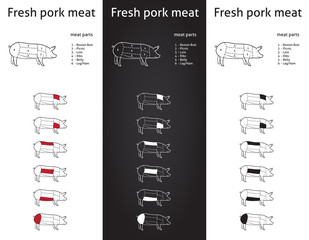 Fresh Pork meat parts Icons for packaging and info-graphic 1