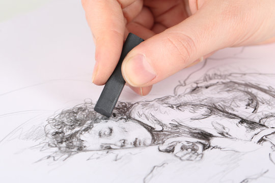 Drawing picture of drawing charcoal isolated on white