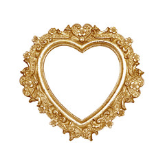 Old golden heart picture frame with clipping path
