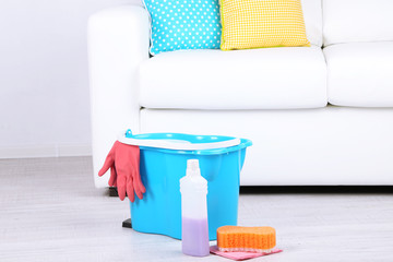 Cleaning floor in room close-up