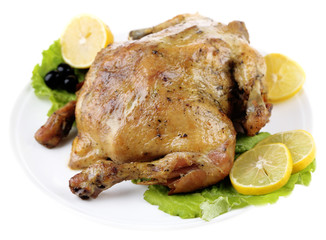 Whole roasted chicken with vegetables