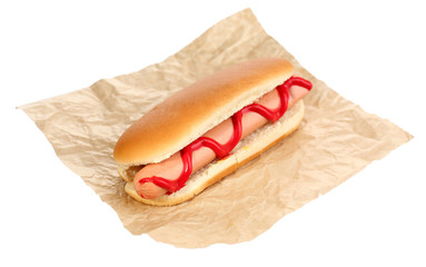 Tasty hot dog isolated on white